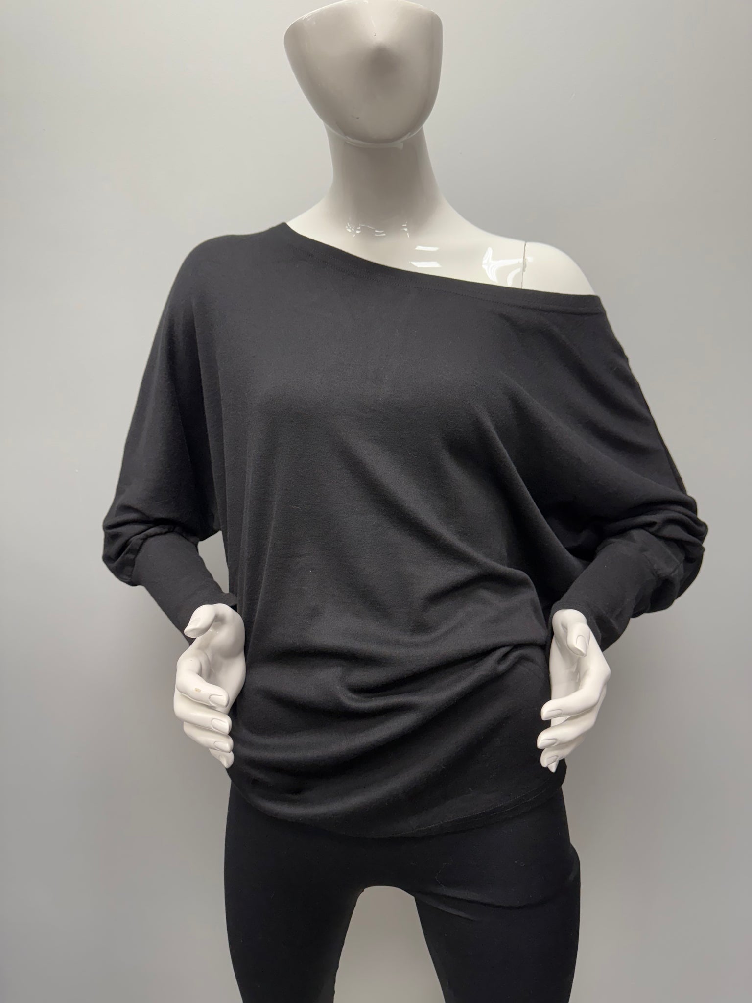 Off-the-Shoulder Slouchy Black Top