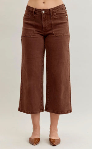Judy Blue Wide Leg Brown Cropped Jeans