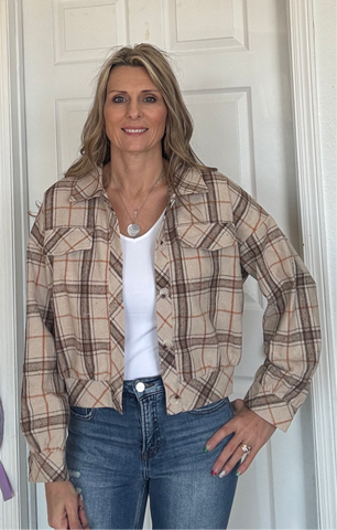 Beige Plaid Cropped Jacket