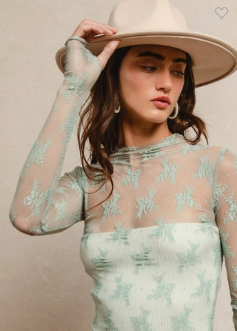 Sage Lace Mesh Top