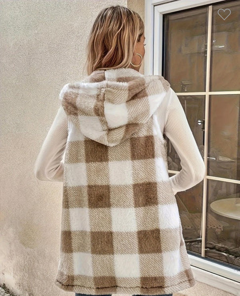 Cozy Checkered Hooded Vest