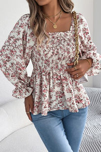 Floral Print Ruffle Blouse