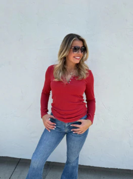 Ribbed Long Sleeve Henley Top