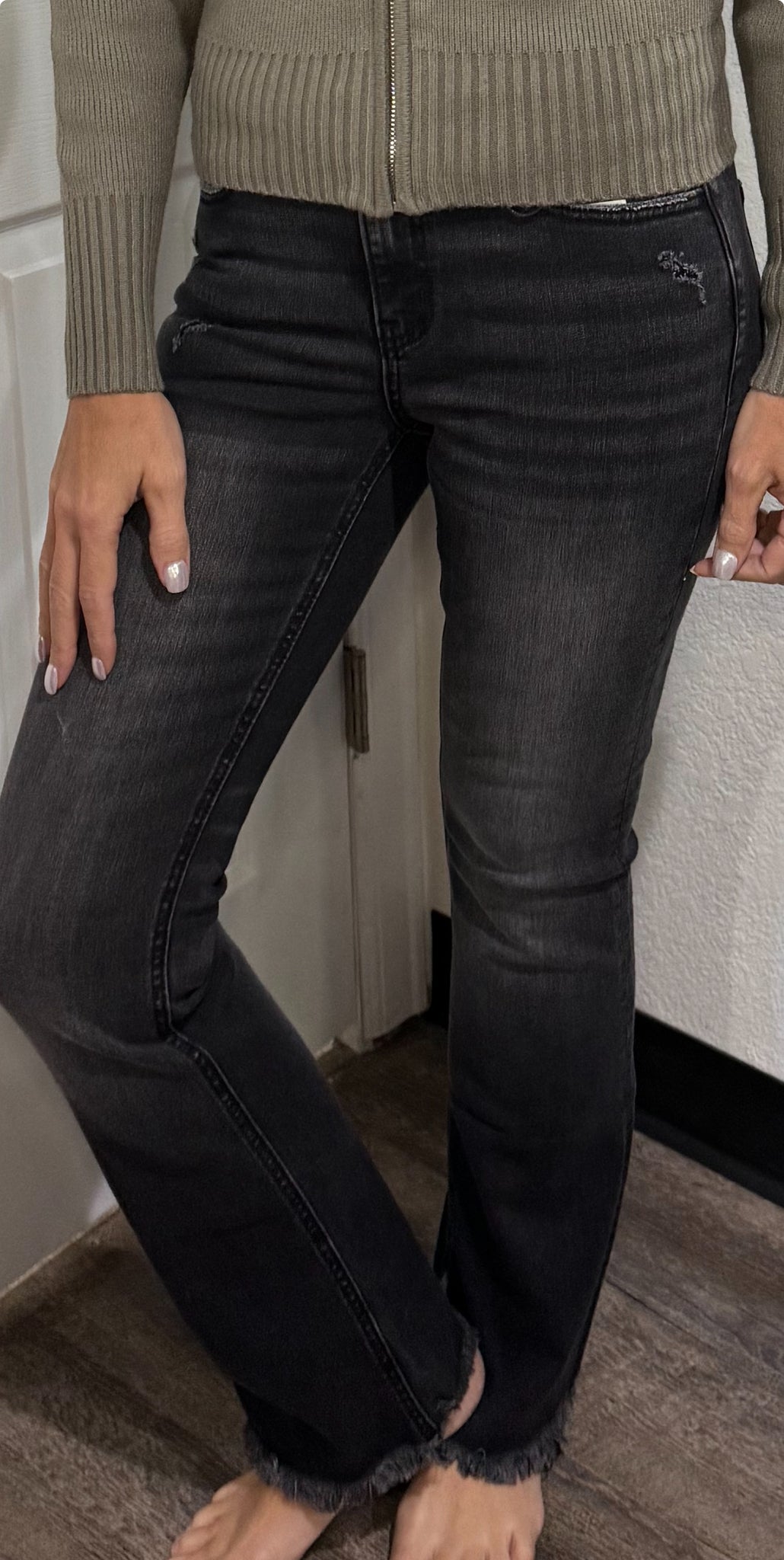 Black Washed Denim Boot Cut Jeans