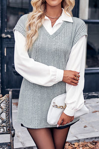 White Blouse Gray Sweater Combo