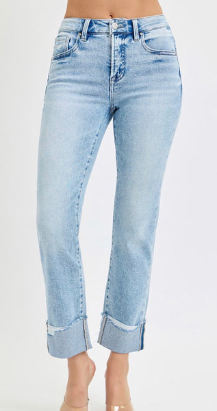 Risen High-Rise Straight Crop Jeans