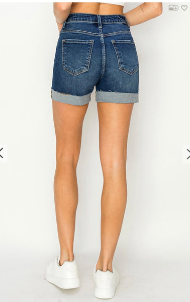 Risen High-Rise Cuffed Denim Shorts