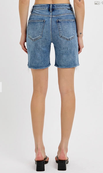 Risen Tummy Control Mid-Length Denim Shorts