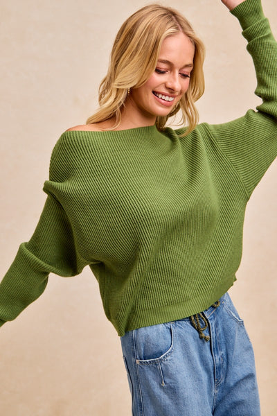 Olive Off Shoulder Knit Top