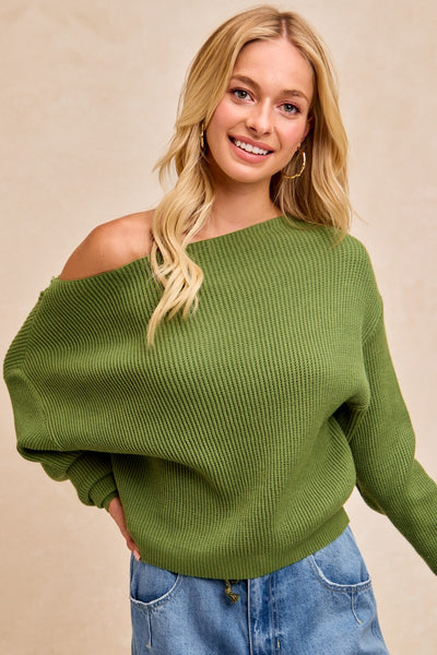 Olive Off Shoulder Knit Top