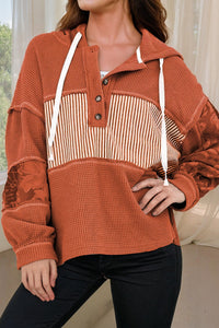 Rust Floral Contrast Hoodie