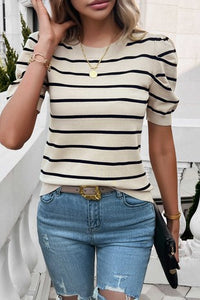 Ivory Stripe Puff Sleeve