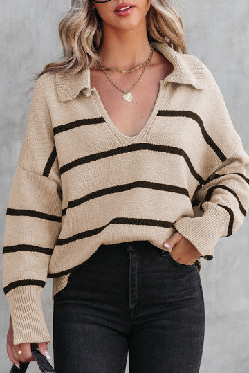 Khaki Striped Knit Sweater