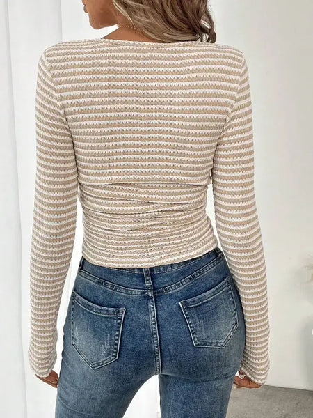 Oatmeal Stripe Square Neck Top