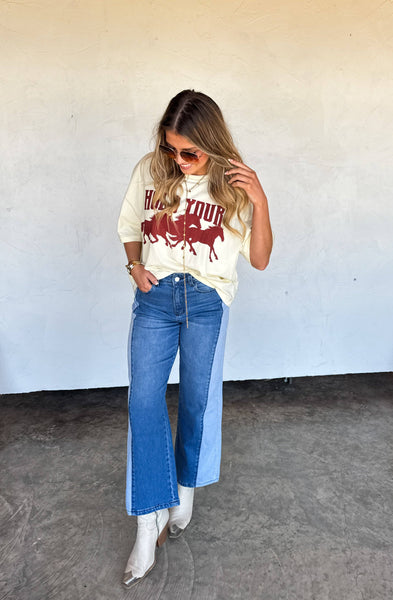 Two-Tone Wide Leg Jeans