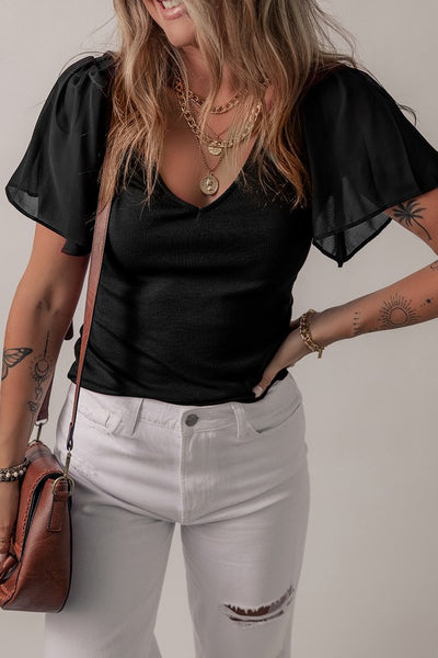 Mesh Flutter Sleeve Top
