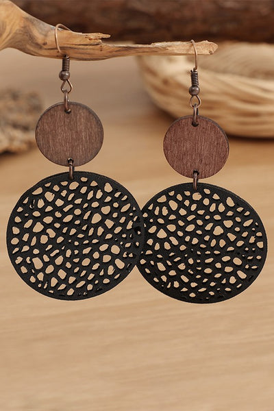 Hollow Out Wooden Round Drop Earrings