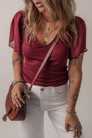 Mesh Flutter Sleeve Top