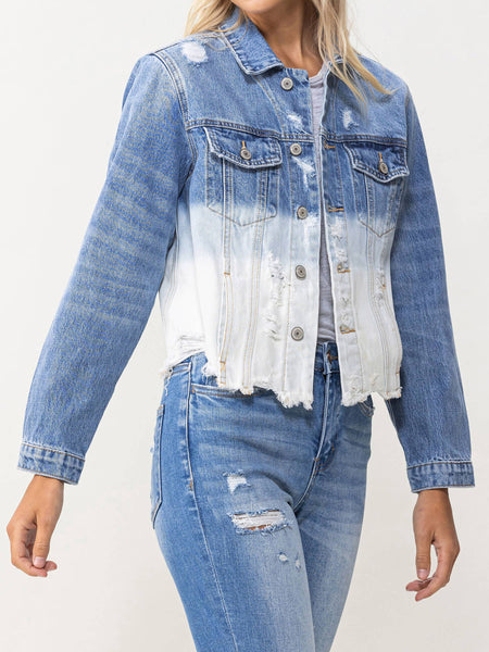 Two-Tone Distressed Denim Jacket