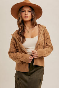 Caramel Cable Knit Zip Up