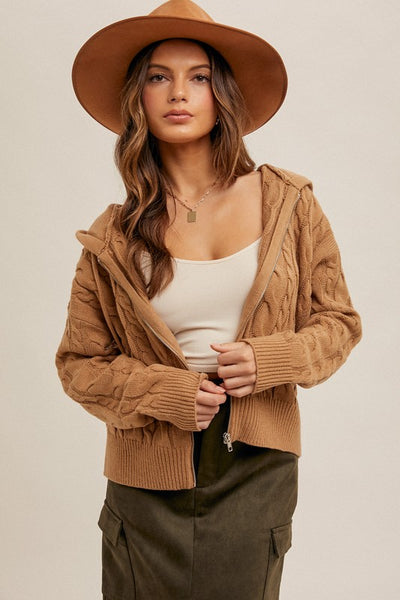 Caramel Cable Knit Zip Up