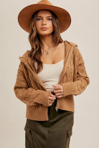 Caramel Cable Knit Zip Up