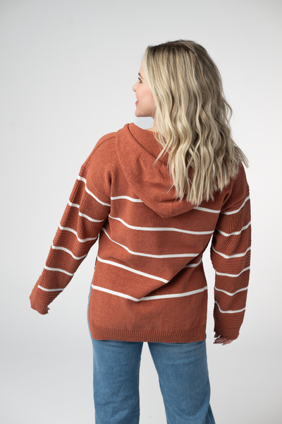 🍂 Rust Stripe Hooded Sweater