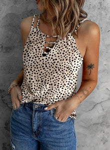 Khaki Cheetah Print Cut Out Tank