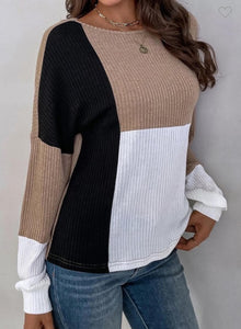 Khaki and Black Ribbed Sweater