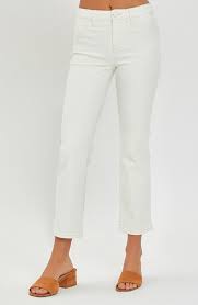 Risen Cream Straight Crop Jeans