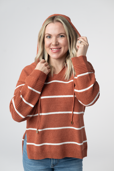 🍂 Rust Stripe Hooded Sweater