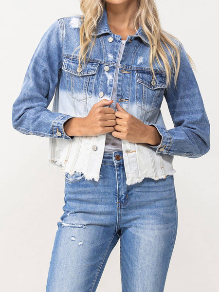 Two-Tone Distressed Denim Jacket