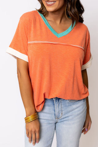 Orange  V Neck Tee