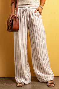 Khaki Striped Drawstring Pants