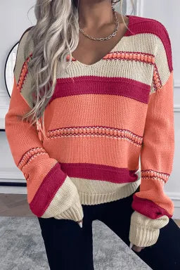 V Neck Colorblock Sweater