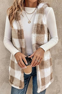 Sherpa Plaid Vest Coat