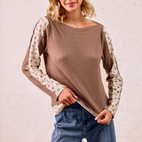 Mocha Floral Contrast Sleeve Top