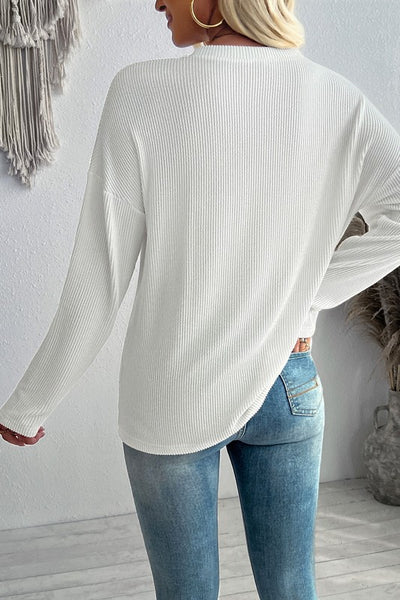 Ribbed Long Sleeve V Neck Top