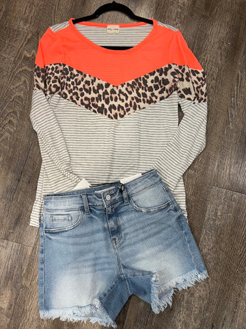 Neon Leopard Colorblock Top