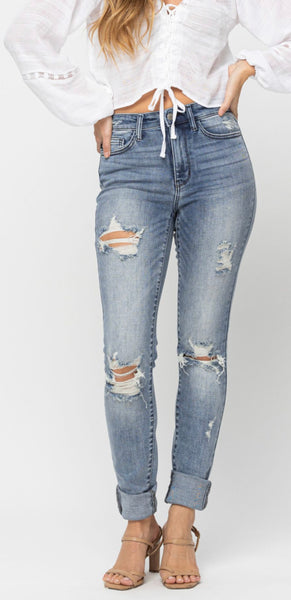 Judy Blue Destroyed Double Cuff Jeans