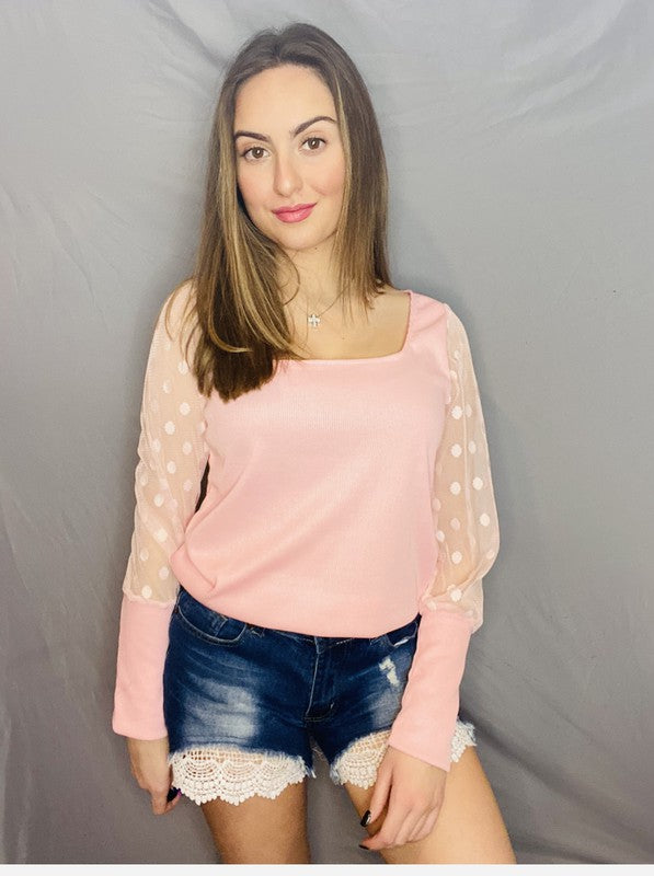 Polka Dot Sleeve Blouse | Pink
